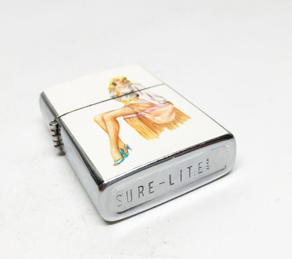 1950s Pinup Girl Lighter Working Old Advertising Sure Light Japanese