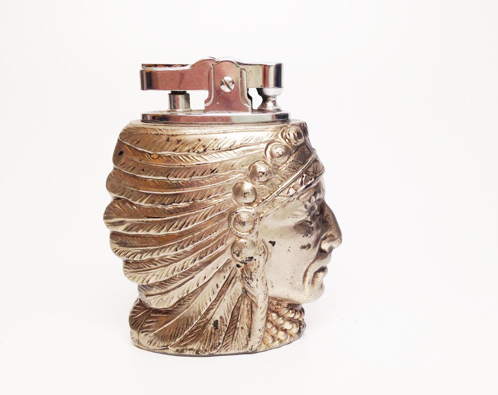 Antique Native American Lighter Working Japanese Figural Indian Head