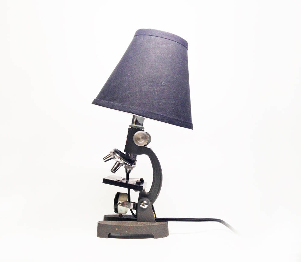 REPURPOSED MICROSCOPE LAMP vintage antique Skill Craft Grey microscope