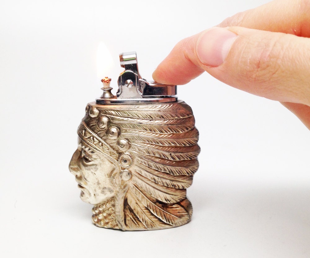 Antique Native American Lighter Working Japanese Figural Indian Head