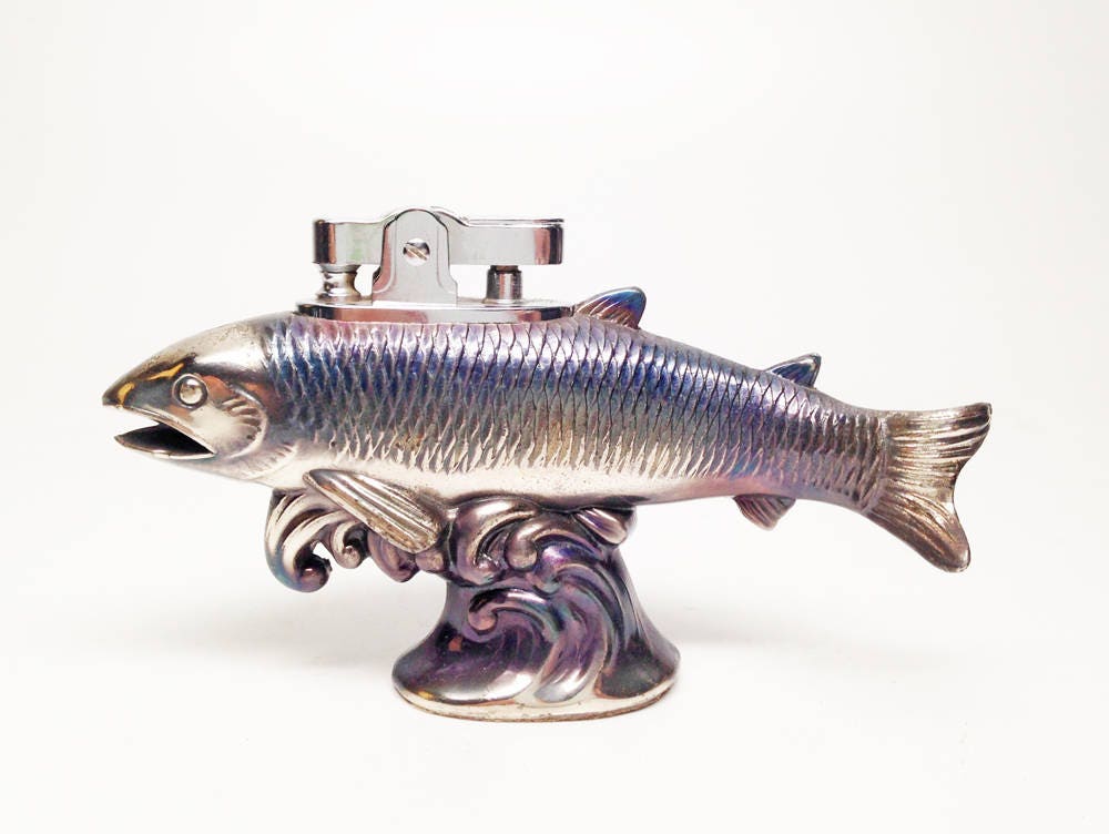 Antique Fish Lighter Working Rare Figural 1960s Opalescent Fish