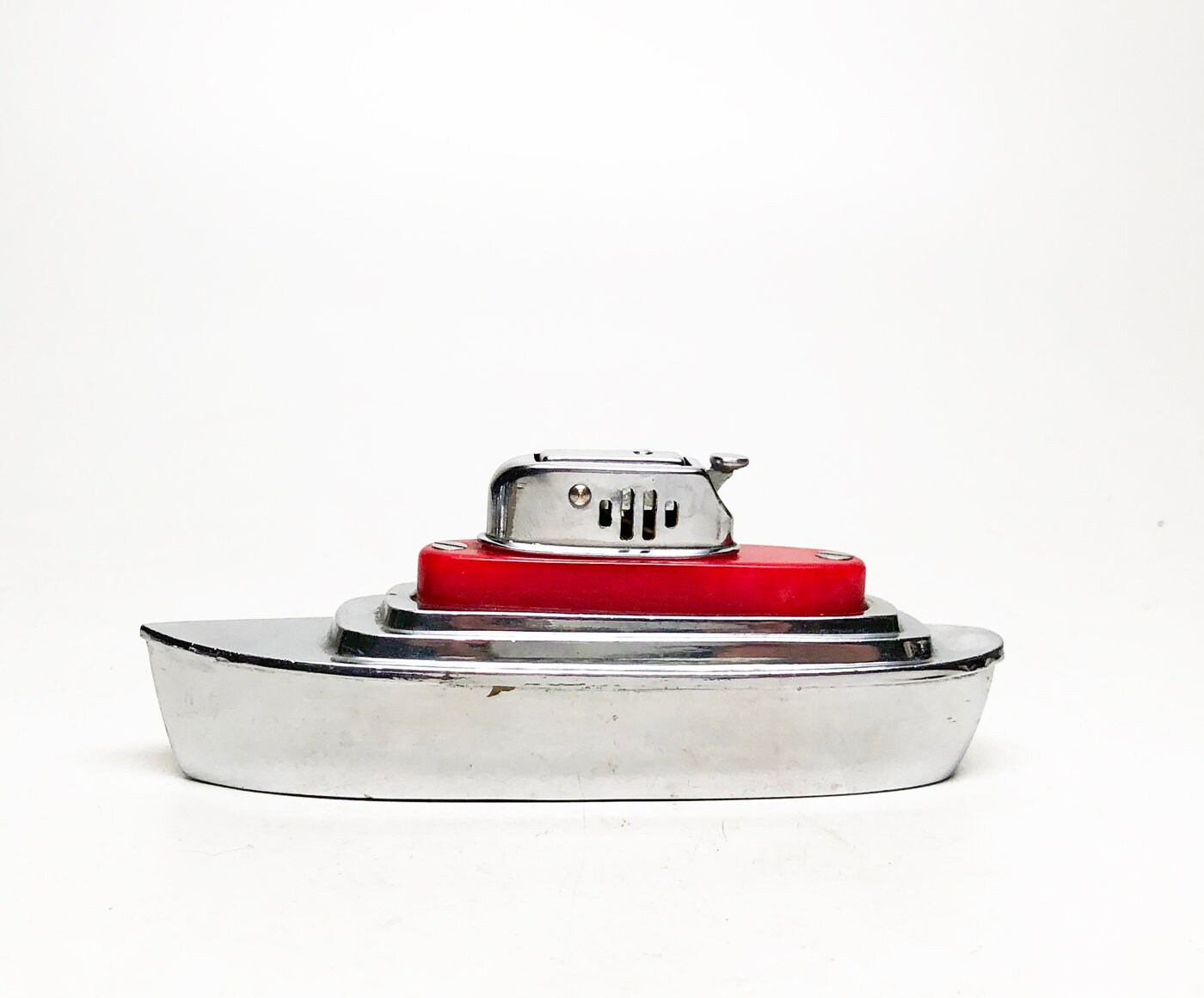 Figural Boat Lighter Working 1950s Vintage Old Cruiser Boat Table