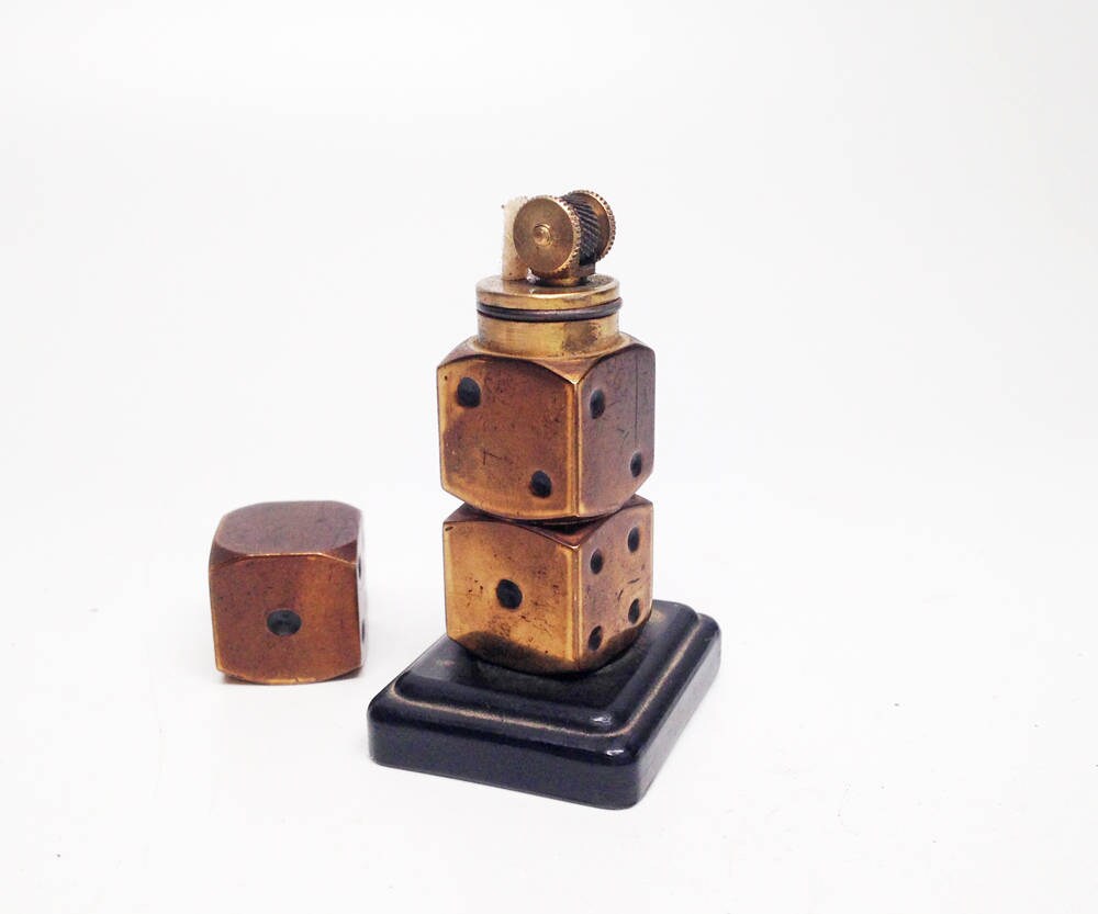 VINTAGE DICE LIGHTER Rare Occupied Japan Old Vintage Brass Figural