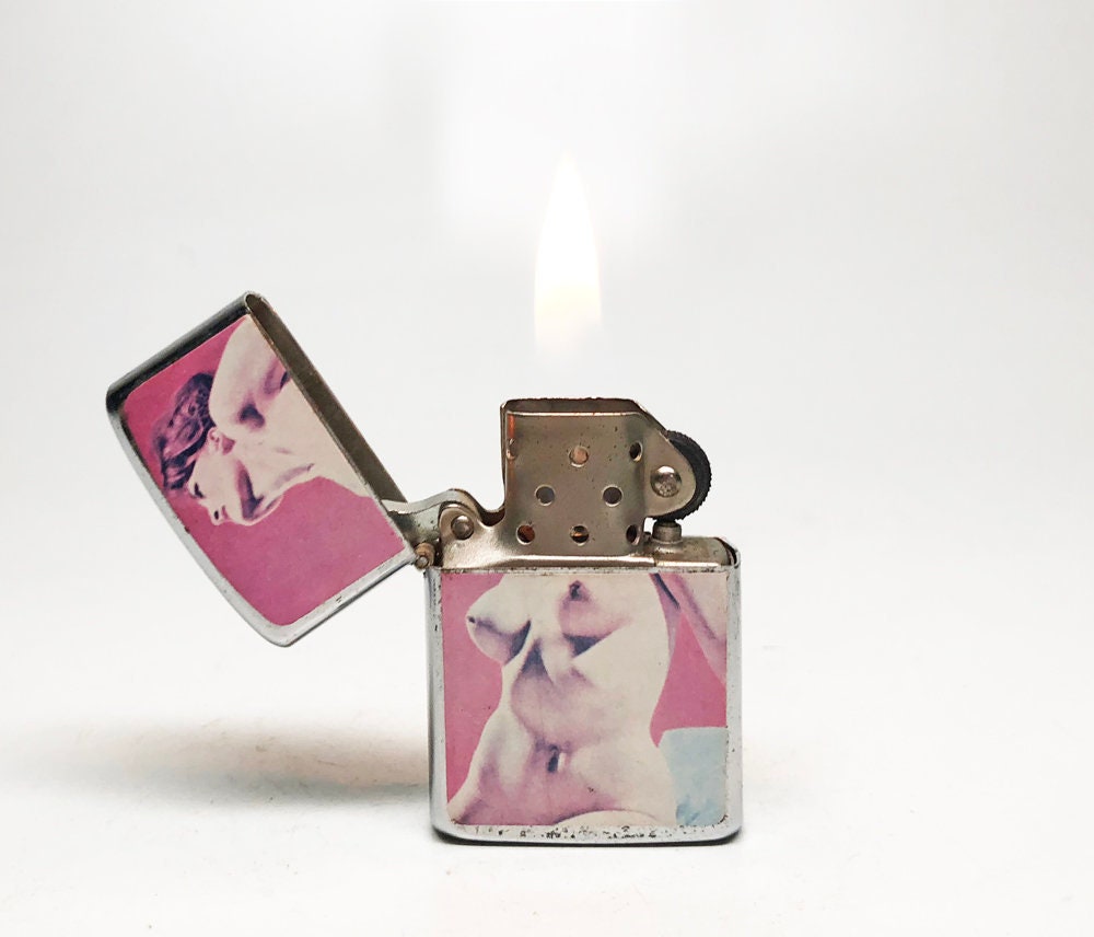 1950s Pinup Girl Lighter Working Old Korean Advertising Nude Girl