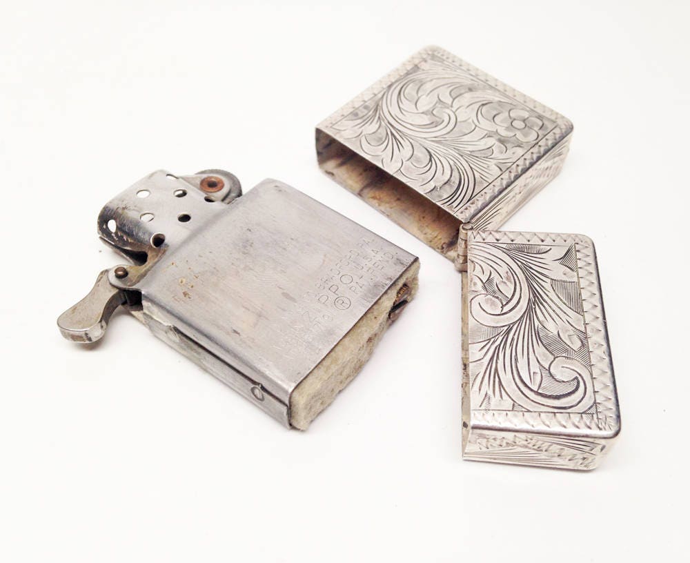 Working Hand Engraved 800 Silver Antique Lighter Case With Zippo Insert