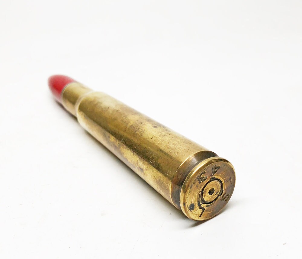 Bullet Trench Lighter Vintage Trench Art 1940s 50 Caliber Red Enamel and Brass Figural Lighter