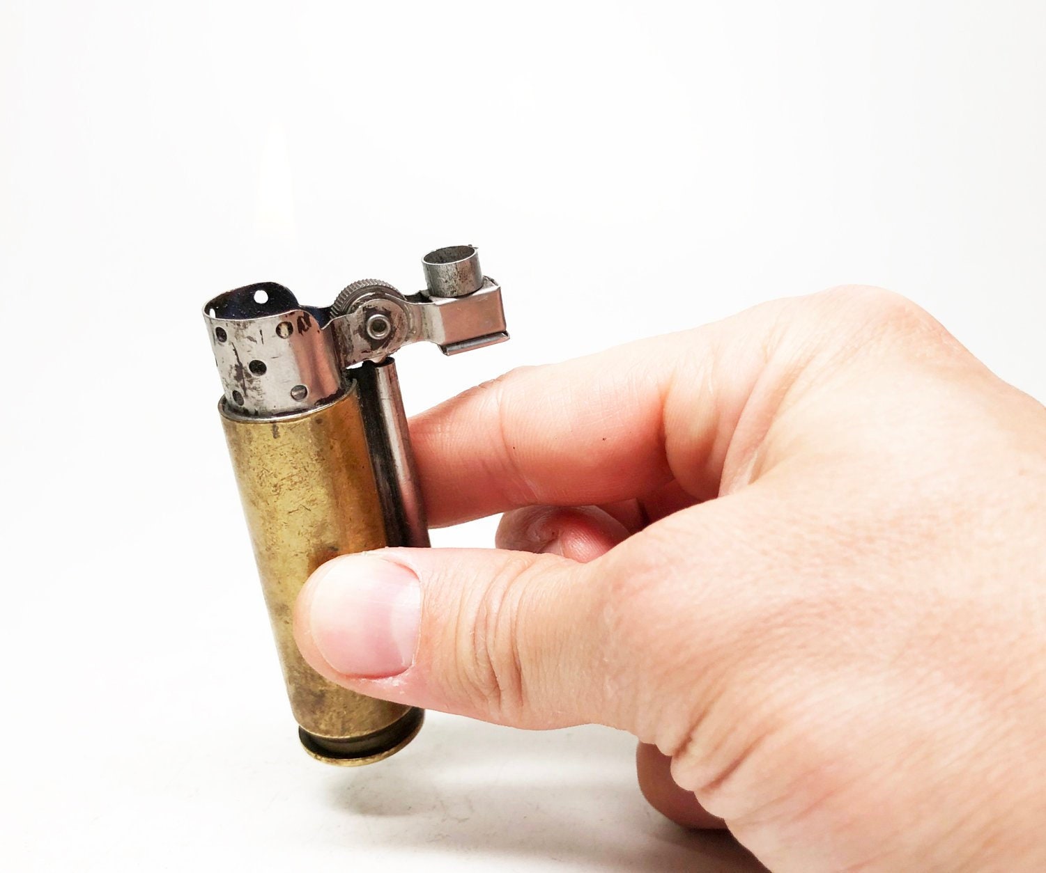 DUNHILL SERVICE Lighter Working 1940s WWII Bullet Trench Art Metal