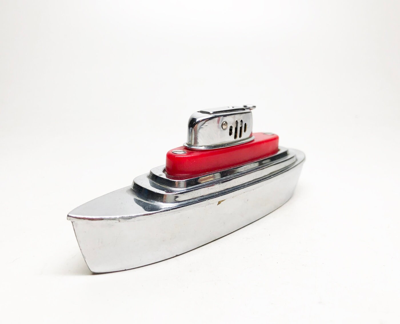 Figural Boat Lighter Working 1950s Vintage Old Cruiser Boat Table