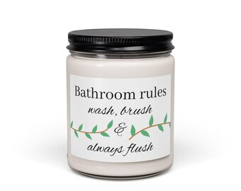 Bathroom Rules candle | Scented Soy Candle 9oz, wash brush & always flush