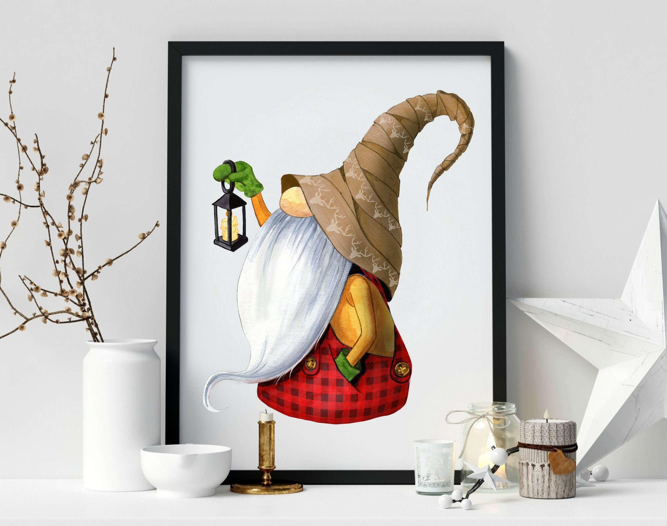 Gnome with Lantern Printable Wall Art/Christmas Wall Etsy