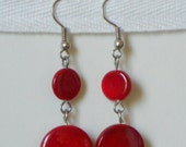 Cherry Red 60s Retro Mod Lucite Flat Circle Dangle Earrings