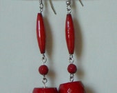 Cherry Red Retro 60s Mod Multi-Faceted Lucite Dangle Earrings