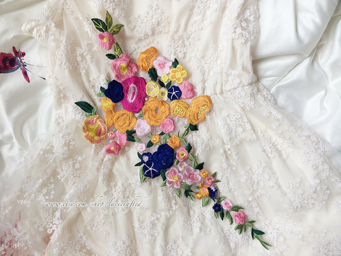 Shabby Chic Rose Flower Applique Rosy Golden Rose Vine Etsy