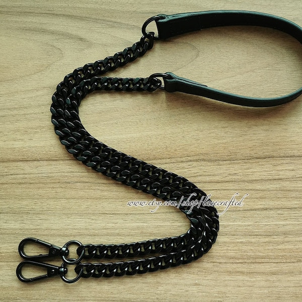 1 pc 8mm 11mm Width Matte Black Chain Genuine Leather Strap Handle Replacement Bag Purse Strap Cross body Replace strap YY