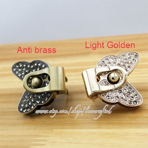 1set 3.9x3.2cm butterfly rhinestone bag lock Purse Twist Lock Closure Turn Lock Bag Twist Lock Bag Turn Lock clutch shoulder briefcase