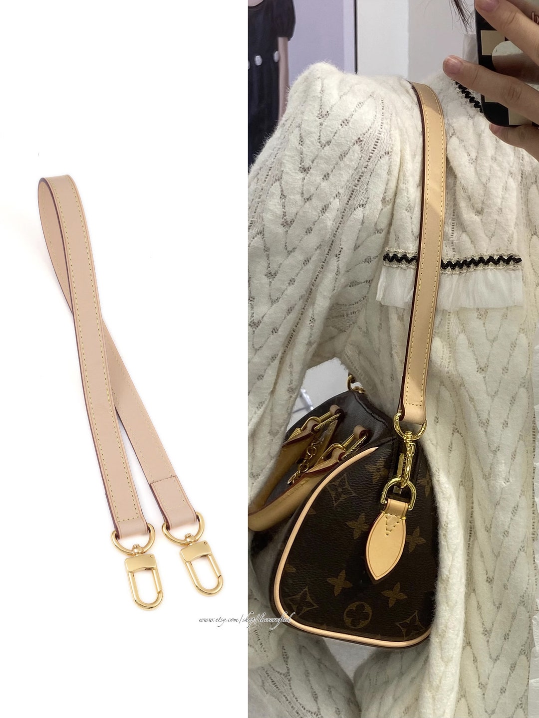 1 Pc 1.8cm Width Light Apricot Neonoe Top Handle Vachetta Leather Real