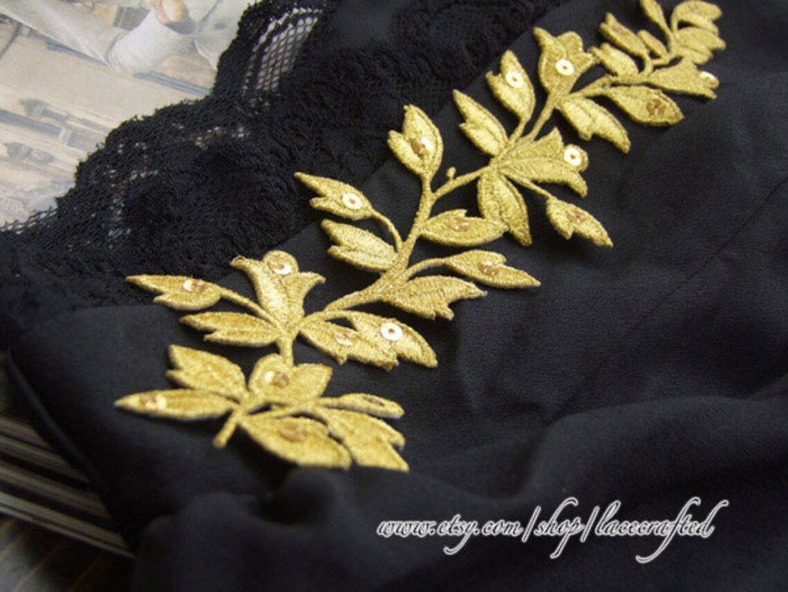Gold Leaf Applique Patch Trim Scrapbooking Clothing Bridal Etsy
