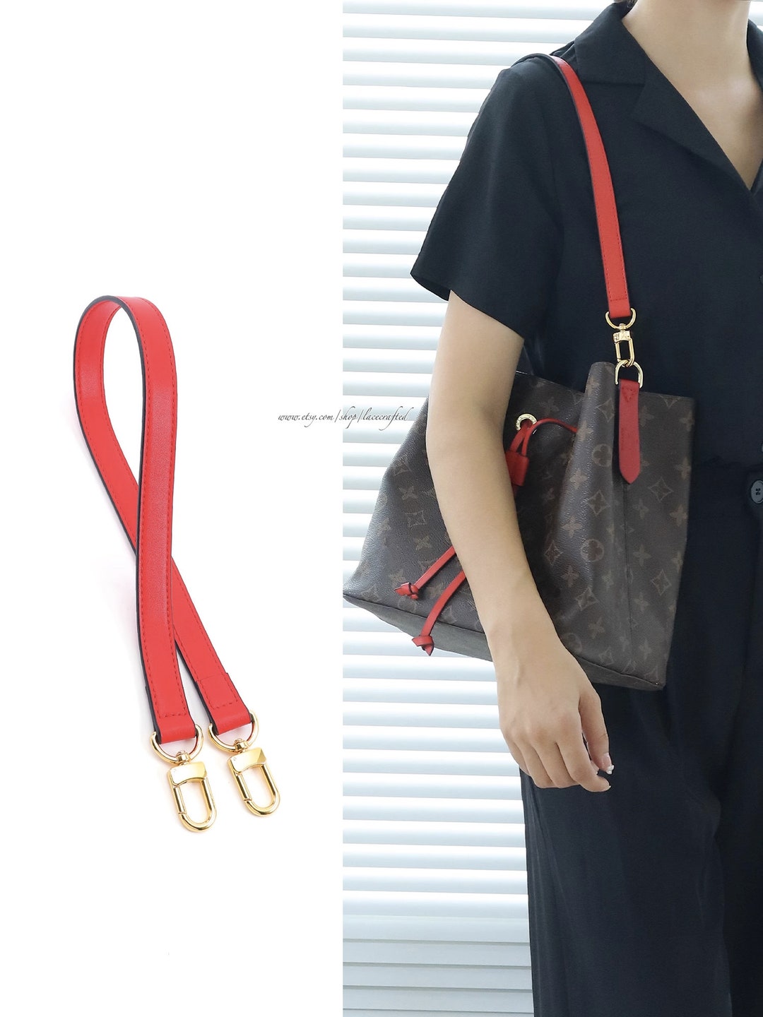 1 Pc 1.8cm Width Red Neonoe Top Handle Vachetta Leather Real Genuine