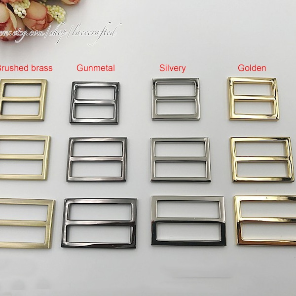 10pcs 1 1.25 1.5 inch alloy Adjuster Buckle sliders buckles split rectangle loop rings Golden metal for bag purse handbag tote bag hardware