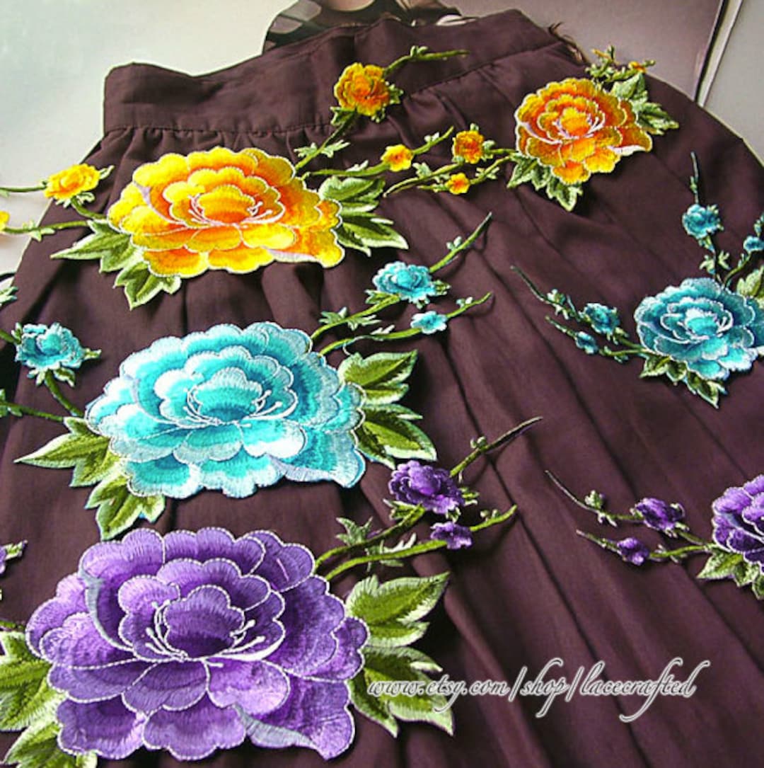 Large Peony Flower Lace Applique, Embroidery Appliques, Shabby Chic