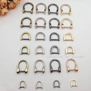10pcs 10mm 14mm 18mm 19mm inner Light golden Silvery Gunmetal Brushed brass metal Screw D ring thick d rings buckle removable D buckle