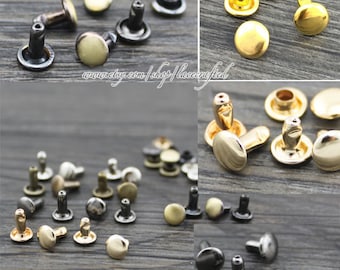 May include: Assortment of metal rivets in gold, silver, and black finishes. The rivets have a domed head and a post that can be hammered into place. These rivets are great for leather crafting, jewelry making, and other DIY projects.