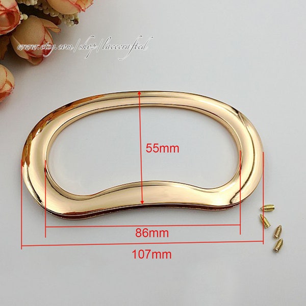 1 pair Light golden Metal handbag handle oval bag handle metal Eyelet handle for bag handbag purse tote making