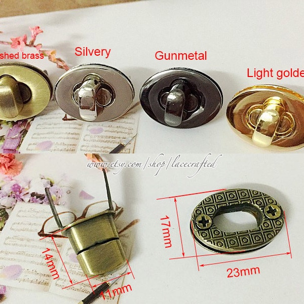 5sets 2.3x1.7cm Brushed Brass Silvery Light golden Purse Twist Lock Closure Oval Turn Lock Bag Fastener Bag Twist Lock Bag Turn Lock