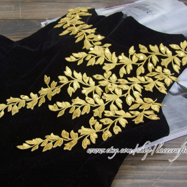 Gold Leaf Applique Patch Trim Scrapbooking Clothing Bridal Gift Card Making- Iron on Applique