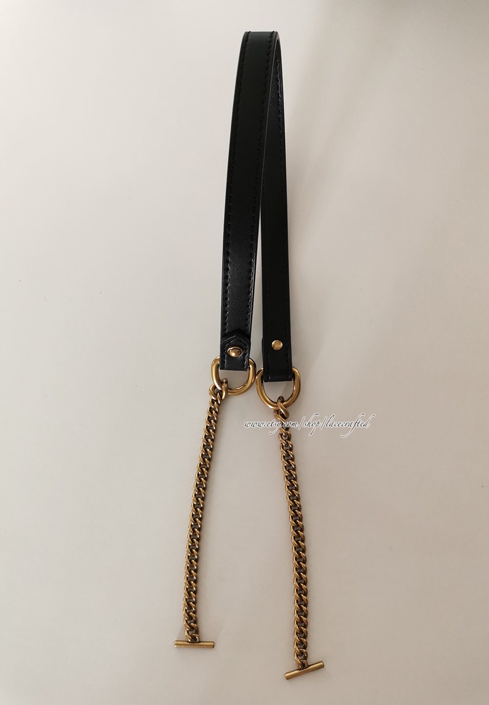 SUPERFINDINGS 1pc Black PU Leather Bag Straps 16.5x0.8inch Purse  Replacement Strap Adjustable Replacement Strap with Light Gold Iron Chains  and D