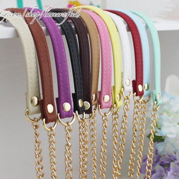 1pc 115x1.2cm Blanc Jaune Violet Kaki Café clair Café foncé Noir Cuir Chaîne Sangle Light Golden Chain Strap pour Sac Cross body