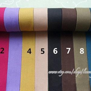 May include: Ten rolls of cotton webbing in various colors, including red, pink, purple, yellow, beige, black, brown, khaki, blue, and green. The rolls are numbered 1 through 10. The text "www.etsy.com/shop/lacecrafted" is visible at the bottom of the image.