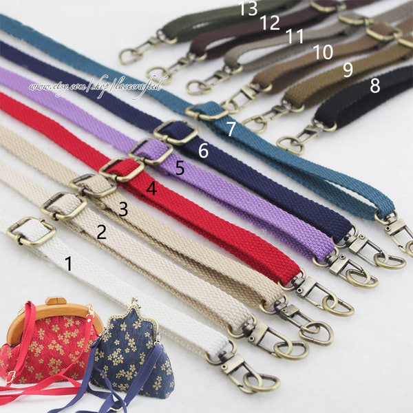 1Pc 74-135cm length 12mm width Adjustable Cotton webbing Canvas Webbing Strap for Shoulder tote clutch coin bag purse Brushed Brass Buckle