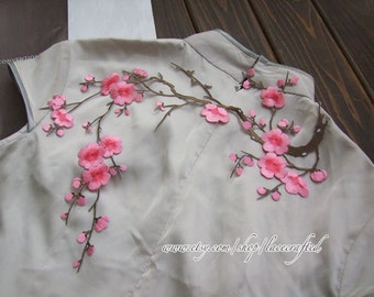 Pink Beige Plum Blossom Flower Vine Applique Patch Iron on Applique iron on embroidery iron on trim iron on Patch