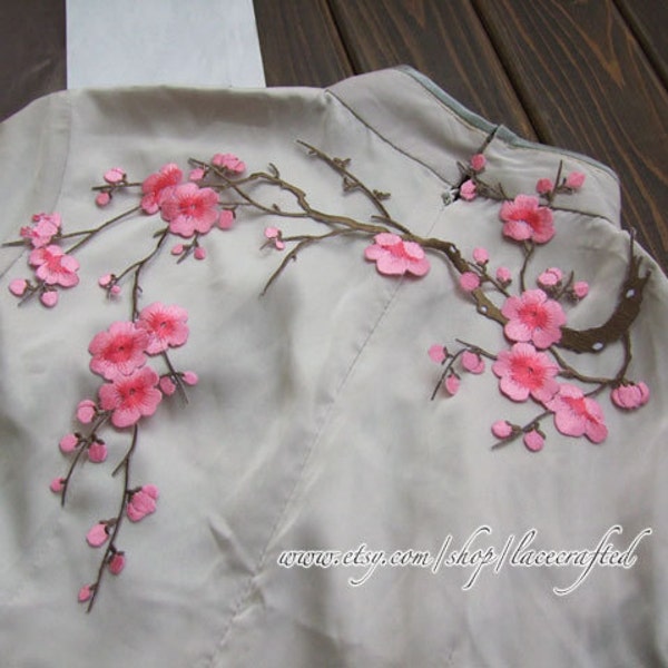 Pink Beige Plum Blossom Flower Vine Applique Patch Iron on Applique iron on embroidery iron on trim iron on Patch