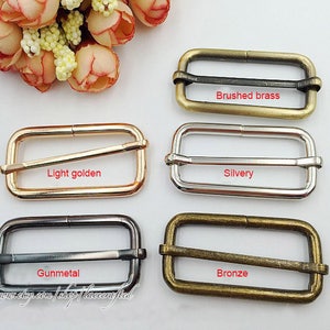 10 pieces 2inch/5cm Silvery Brushed brass Light golden Bronze Gunmetal Belt strap Moveable bar adjuster sliders strap adjuster split Buckle