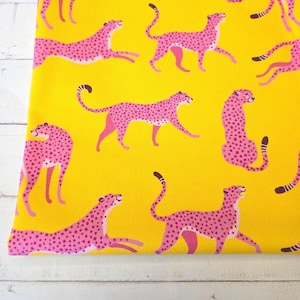 Taschenstoff / Dekostoff Canvas - Pink Cheetah - Canvas aus Baumwolle zum Nähen von Taschen, Accessoires, Heimdeko, yellow