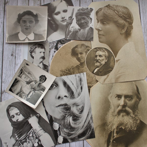 12 portrait Sepia and Black and white pictures, cut out ephemera pictures