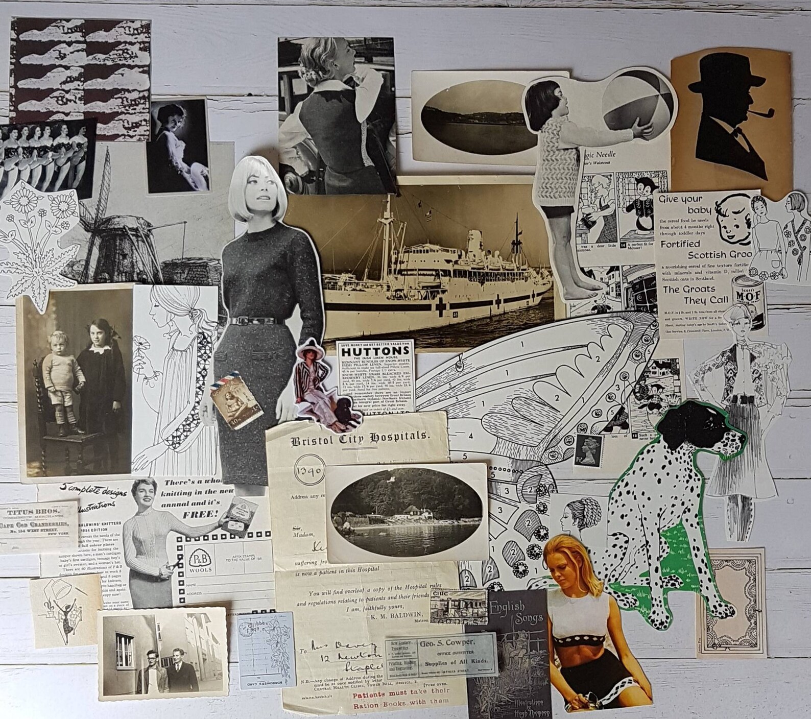 Mixed Black and White Ephemera pieces scrap booking | Etsy