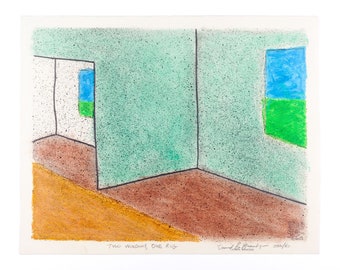 Originale Pastellzeichnung, „Two Windows, One Rug“ von David Greenberger, signiert aus dem Jahr 1980