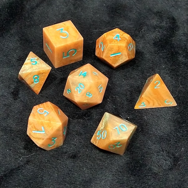 Mango Jem Handmade Dice / 7-piece RPG Tabletop set / Dungeon and Dragons Polyhedral Resin Dice