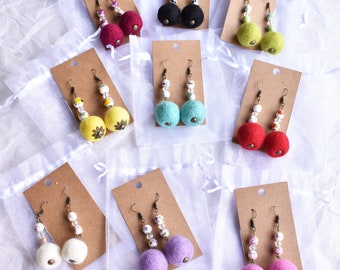 Wool Ball Drop Earrings