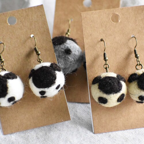 Felted Wool Ball Earrings Cute Little Sheep Etsy