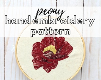 Hand Embroidery PATTERN // Peony Floral Embroidery
