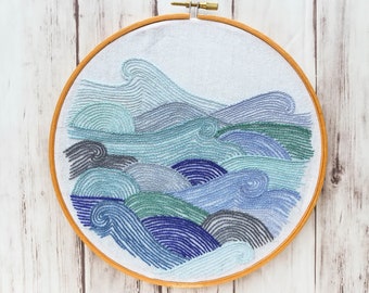 Hand Embroidery Pattern // Ocean Waves  // DIY Hoop Art //