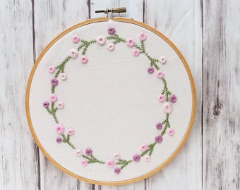 Floral Hand Embroidery Pattern // Rosebud Wreath // DIY Hoop Art // Tiny flowers