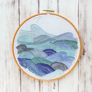 Hand Embroidery Pattern // Ocean Waves  // DIY Hoop Art //