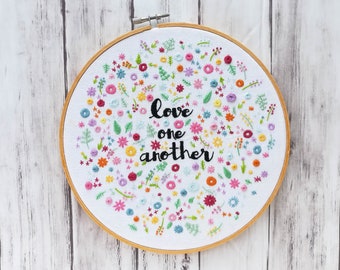 Floral Hand Embroidery Kit // Love One Another // DIY Hoop Art // Tiny flowers