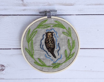 Mama and Baby Otters Hand Embroidery Pattern // Alaska Ocean Travel Embroidery