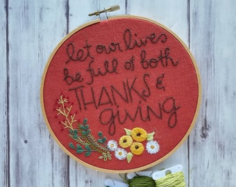 Hand Embroidery Pattern // Thanks & Giving  // DIY Hoop Art //